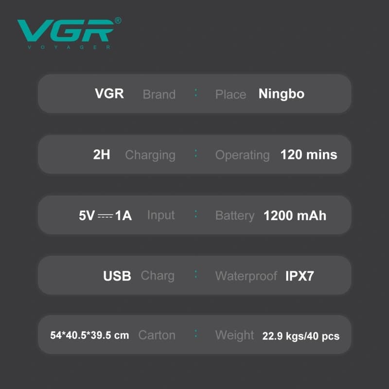 Електробритва VGR V-372 GREEN шейвер, подвійне лезо, 7500 RPM, IPX7 — фото 4