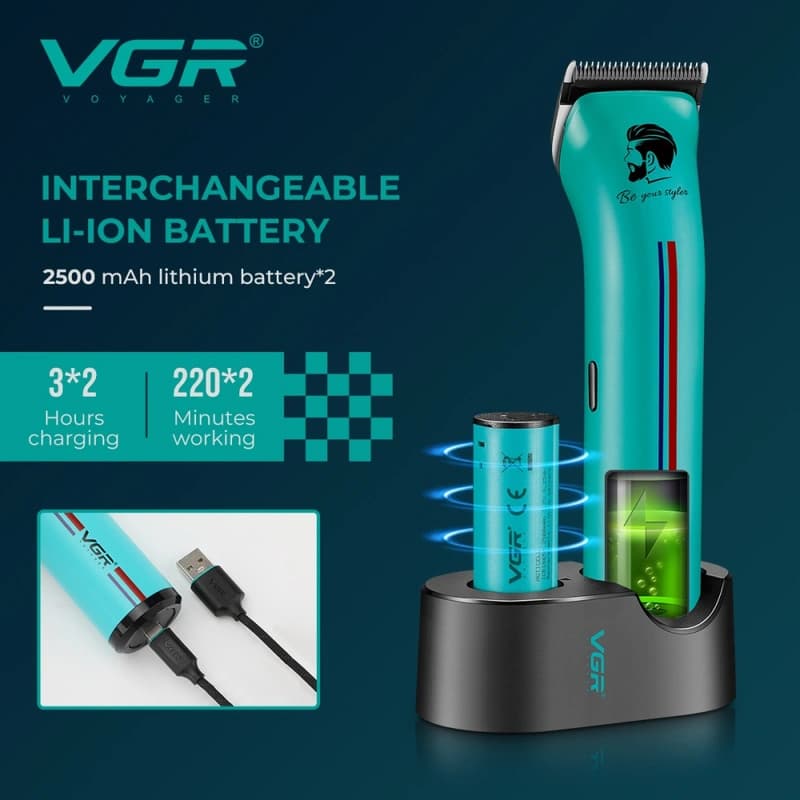 Акумуляторна машинка для стриження (clipper) VGR V-160 BLACK, 6 насадок, 8000RPM — фото 6