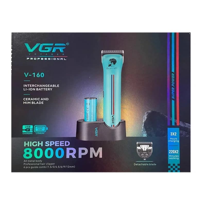 Акумуляторна машинка для стриження (clipper) VGR V-160 BLACK, 6 насадок, 8000RPM — фото 9