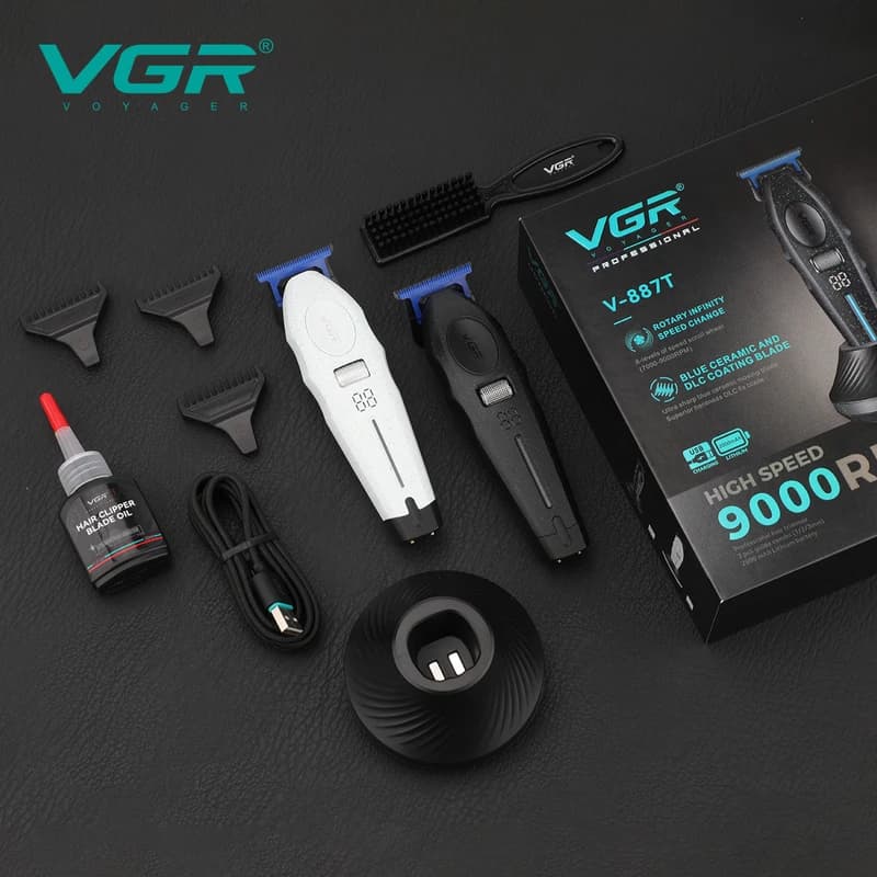 Машинка (триммер) для стрижки волосся VGR V-887T BLACK, 3 насадки, 9000RPM — фото 4