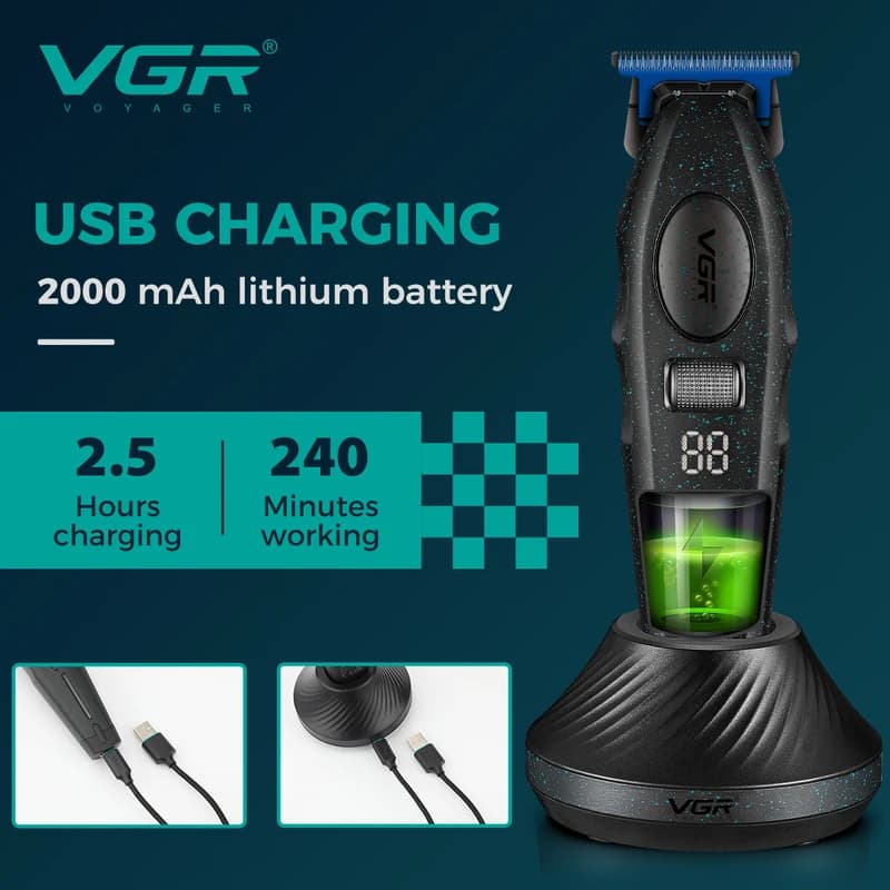 Машинка (триммер) для стрижки волосся VGR V-887T BLACK, 3 насадки, 9000RPM — фото 7