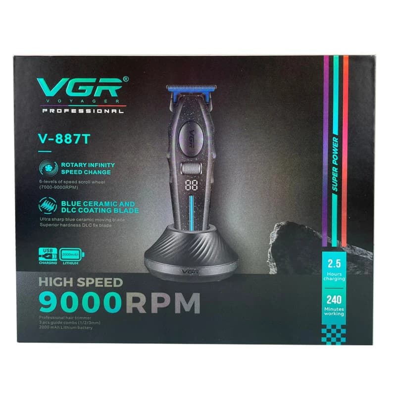 Машинка (триммер) для стрижки волосся VGR V-887T BLACK, 3 насадки, 9000RPM — фото 8