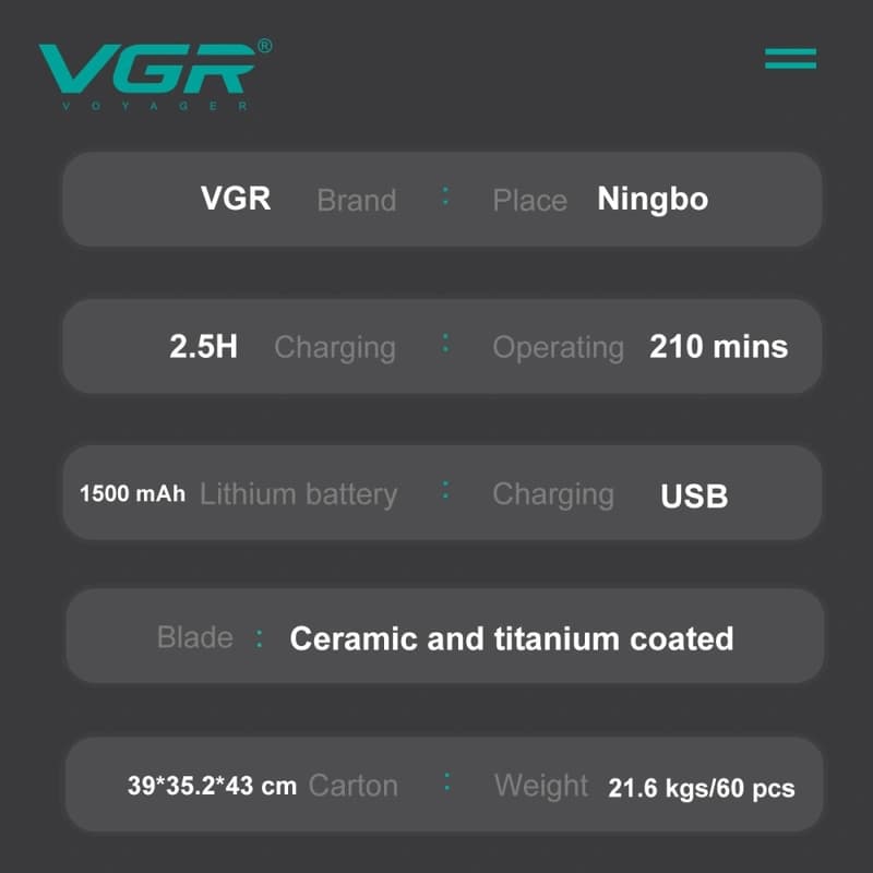 Машинка (триммер) для стрижки волосся VGR V-939 BLACK, 4 насадки, LED Display — фото 5
