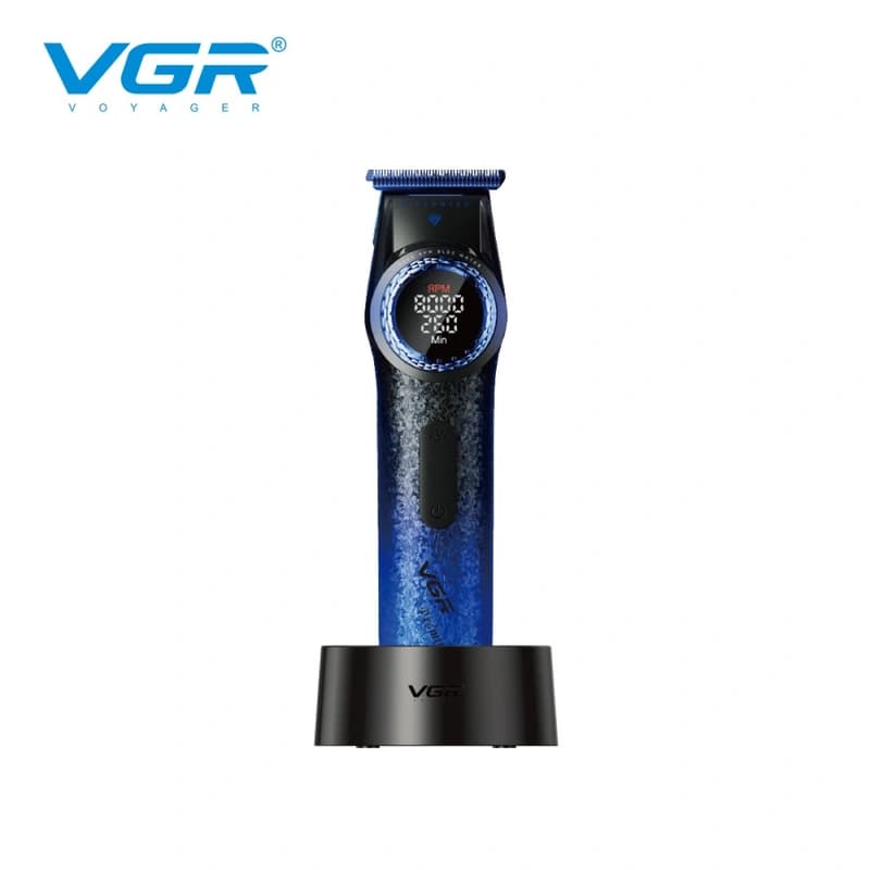 Триммер VGR V-977 BLUE, регулировка мощности 6000 - 8000 RPM, 2500 mAh, 4 насадки, LED display — фото 8