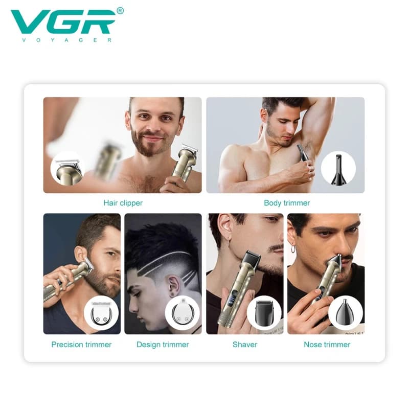Набір для стрижки VGR 6 в 1 V-109, 6 насадок, LED Display, IPX6 — фото 6
