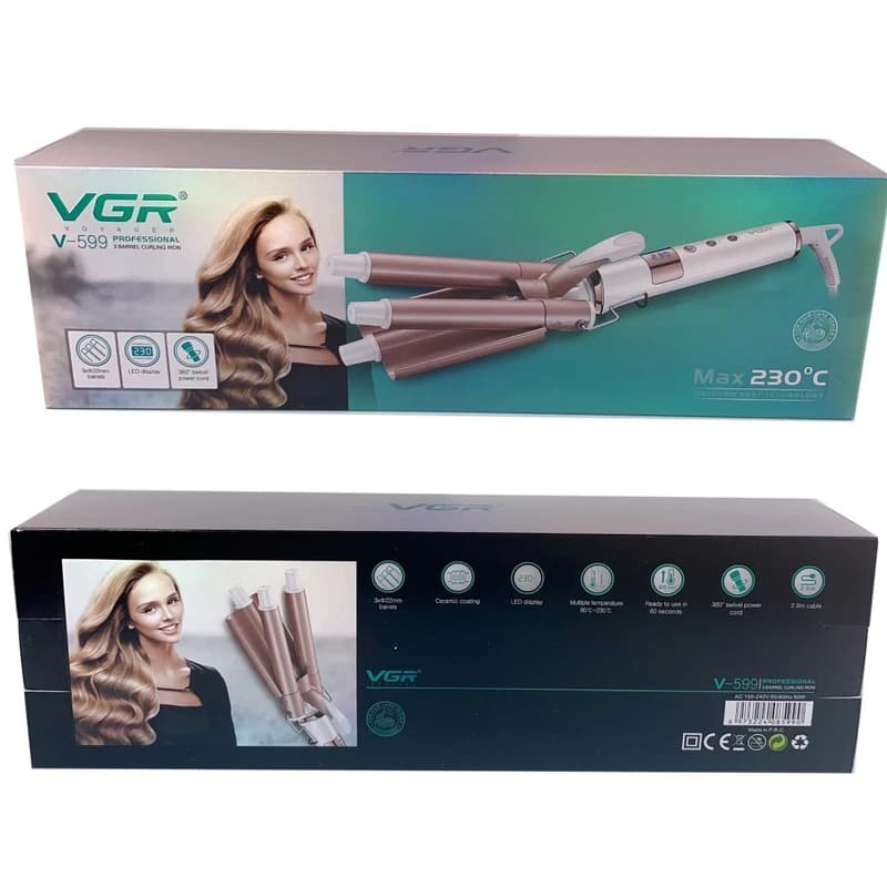 Плойка потрійна VGR V-599, 100-230°C, керамічне покриття, LED display, 90W — фото 4