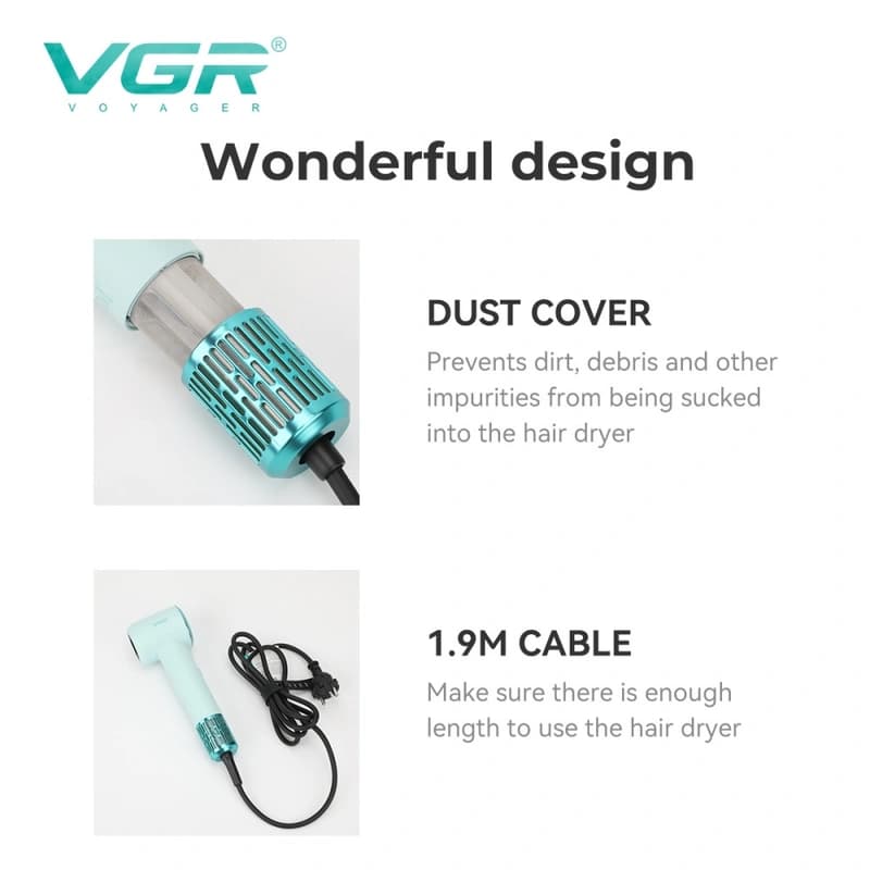 Фен професійний VGR V-446 GREEN, 2 швидкості, 4 температурні режими, 110000RPM, 1400 Вт — фото 9