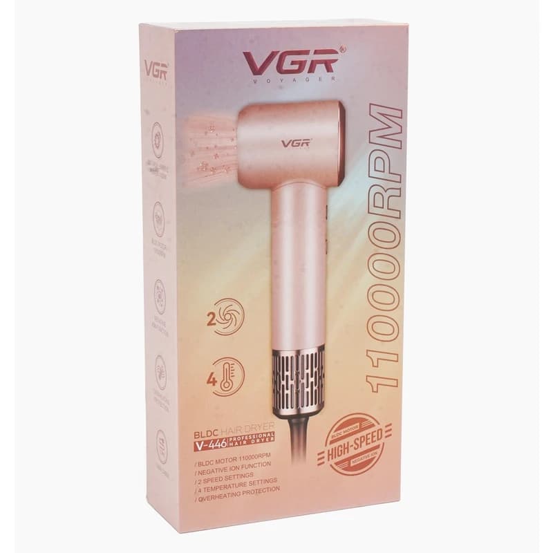 Фен професійний VGR V-446 PINK, 2 швидкості, 4 температурні режими, 110000RPM, 1400 Вт — фото 3