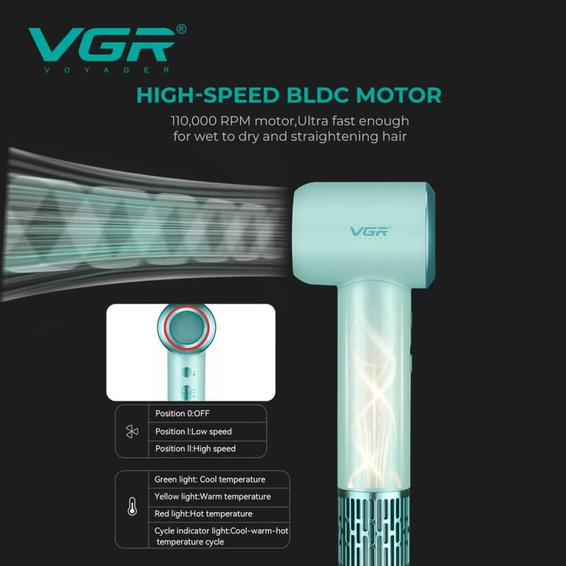 Фен професійний VGR V-446 PINK, 2 швидкості, 4 температурні режими, 110000RPM, 1400 Вт — фото 7