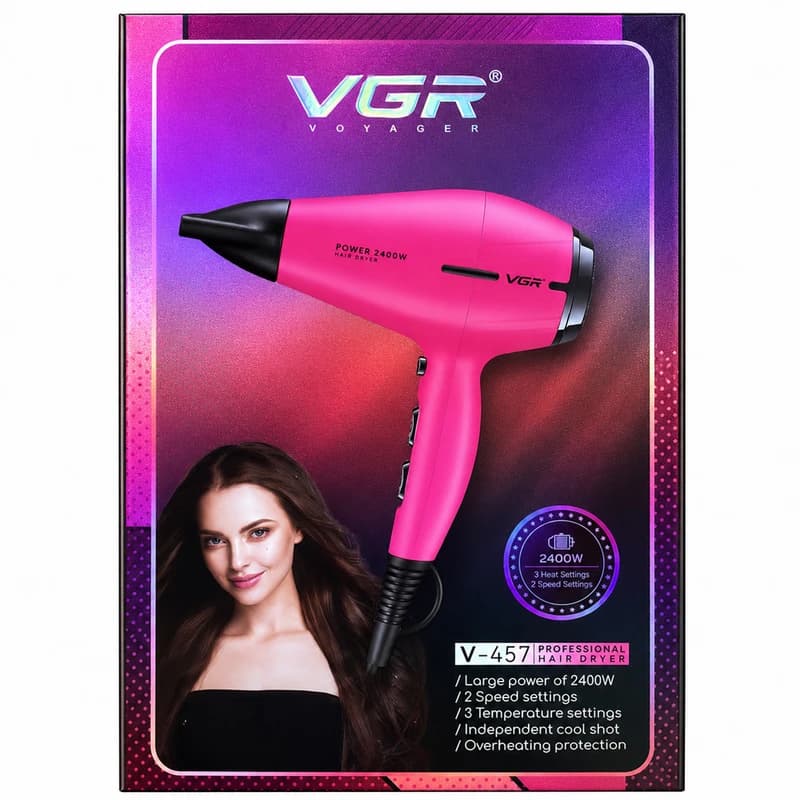 Фен професійний VGR V-457 PINK, 2 швидкості, 3 температурні режими, 2400 Вт — фото 2