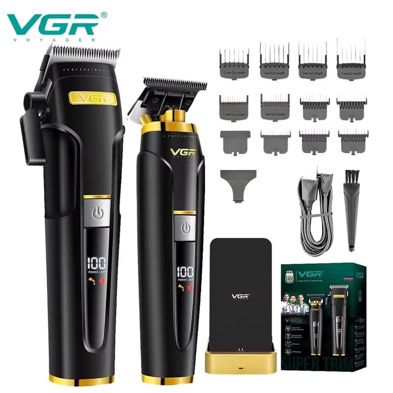 Комплект VGR 2 в 1 V-694 S2 BLACK акумуляторна машинка для стриження