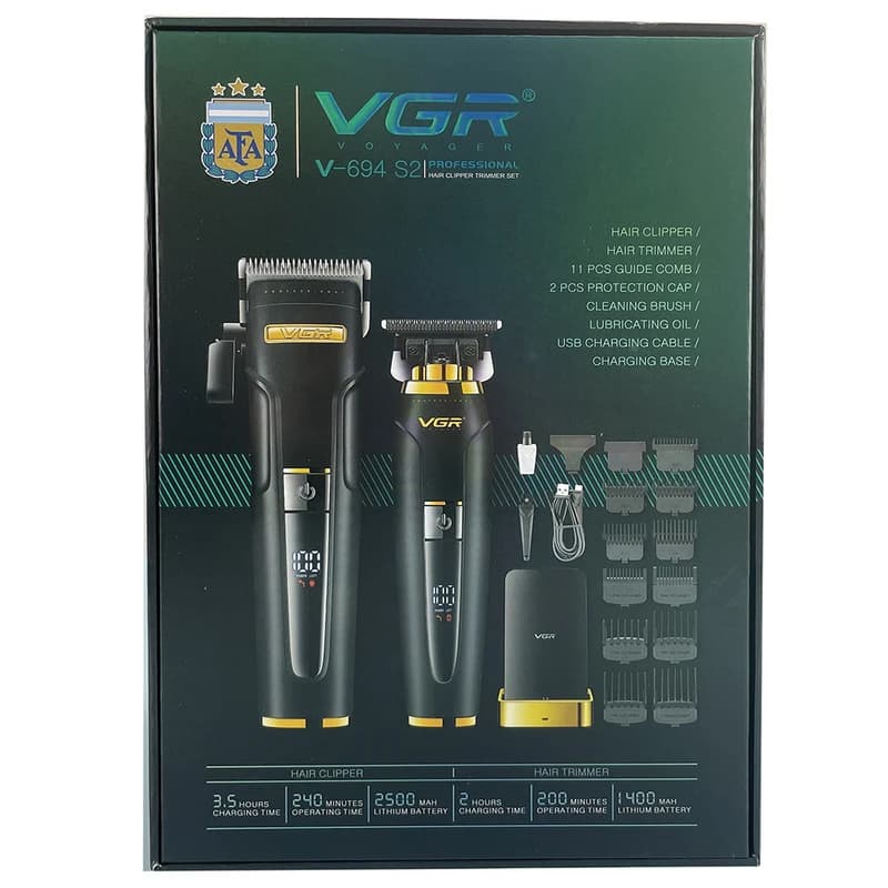 Комплект VGR 2 в 1 V-694 S2 BLACK акумуляторна машинка для стриження (clipper) та триммер — фото 8