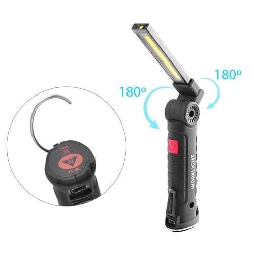 Ліхтар WORKLIGHT W51-SMD+COB (White+Red) Li-Ion акумулятор, поворот180º+180º, магніт, затискач, гак, ЗП microUSB — фото 5