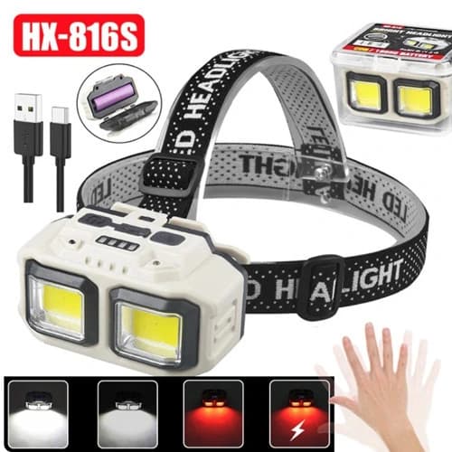 Ліхтар налобний HX-816S-2COB(White+Red), Motion Sensor, Waterproof, 1x18650, ЗП Type-C, Box — фото 2