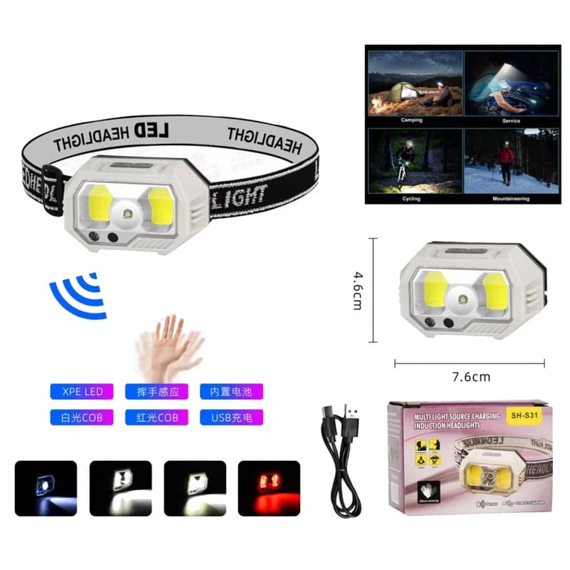 Ліхтар налобний SH-S31-XPE+COB(White+Red), Motion Sensor, Li-Ion акумулятор, ЗП Type-C, Box — фото 2