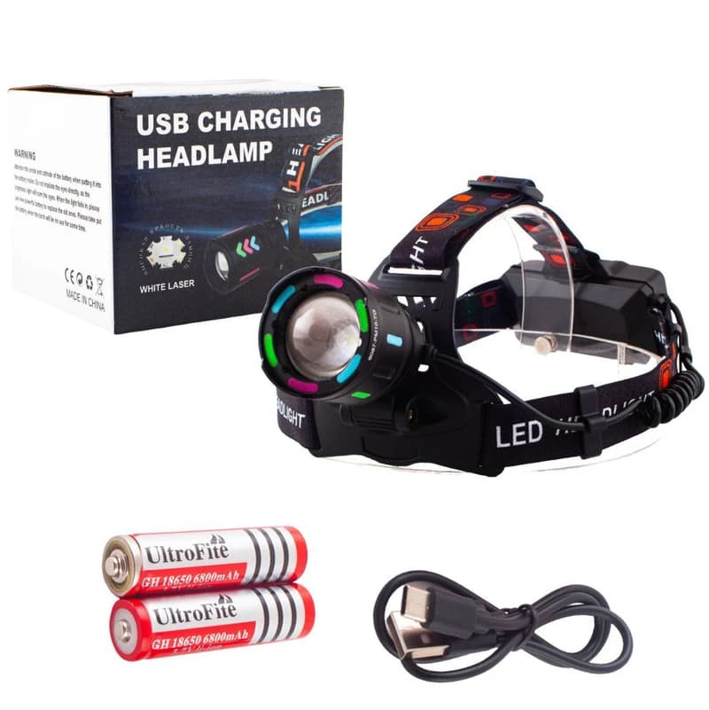 Ліхтар налобний NIGHT VISION FLUORESCENCE SY-8087, 1 РЕЖИМ, PM10-TG, 2x18650, signal light, ЗП Type-C, zoom, Box — фото 2