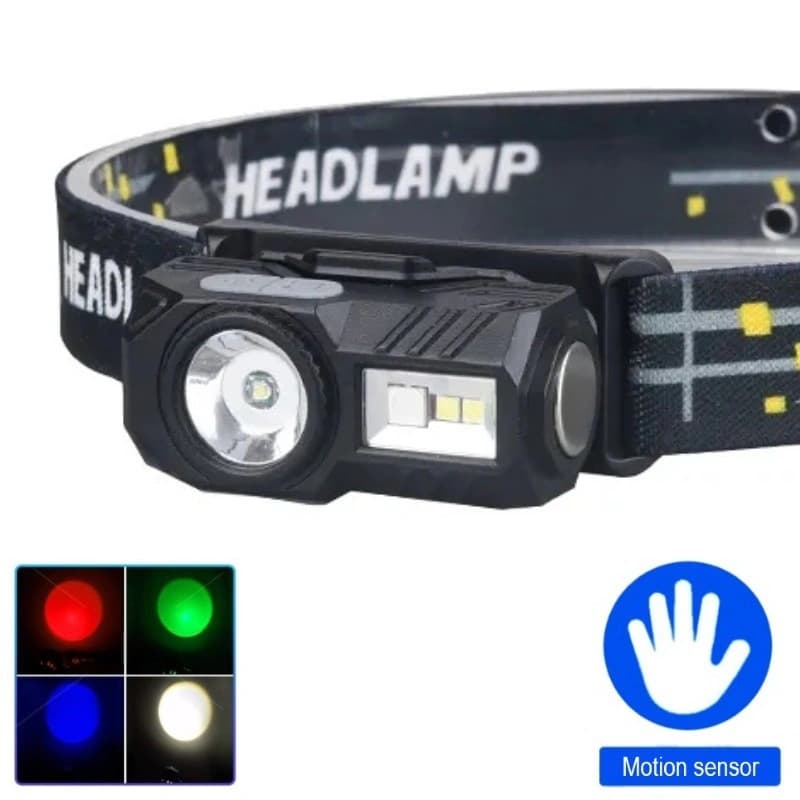 Ліхтар налобний T131-XPE+3SMD(Red+Green+Blue+UV), Motion Sensor, Li-Ion акумулятор, магніт, кліпса, ЗП Type-C, Box — фото 1