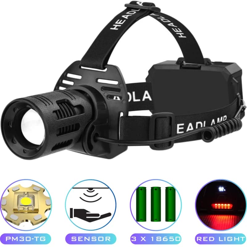 Ліхтар налобний CARBON BL-2322-TG+3LED(White+Red+Blue+Green)