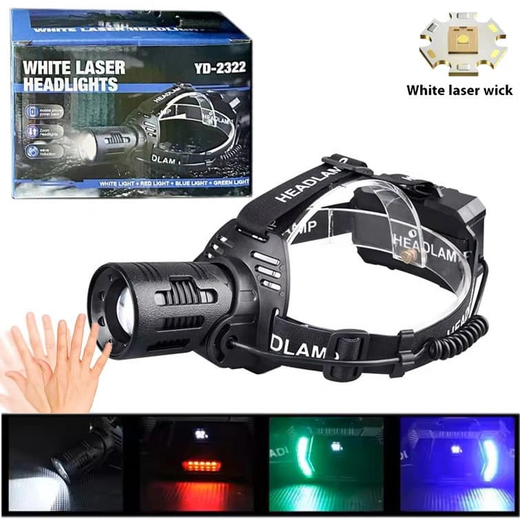 Ліхтар налобний CARBON BL-2322-TG+3LED(White+Red+Blue+Green), Motion Sensor, 3x18650, ЗП Type-C, zoom — фото 2