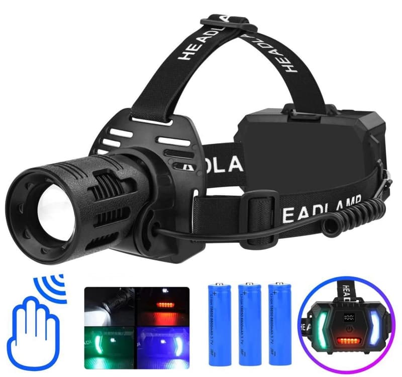 Ліхтар налобний CARBON BL-2322-TG+3LED(White+Red+Blue+Green), Motion Sensor, 3x18650, ЗП Type-C, zoom — фото 10