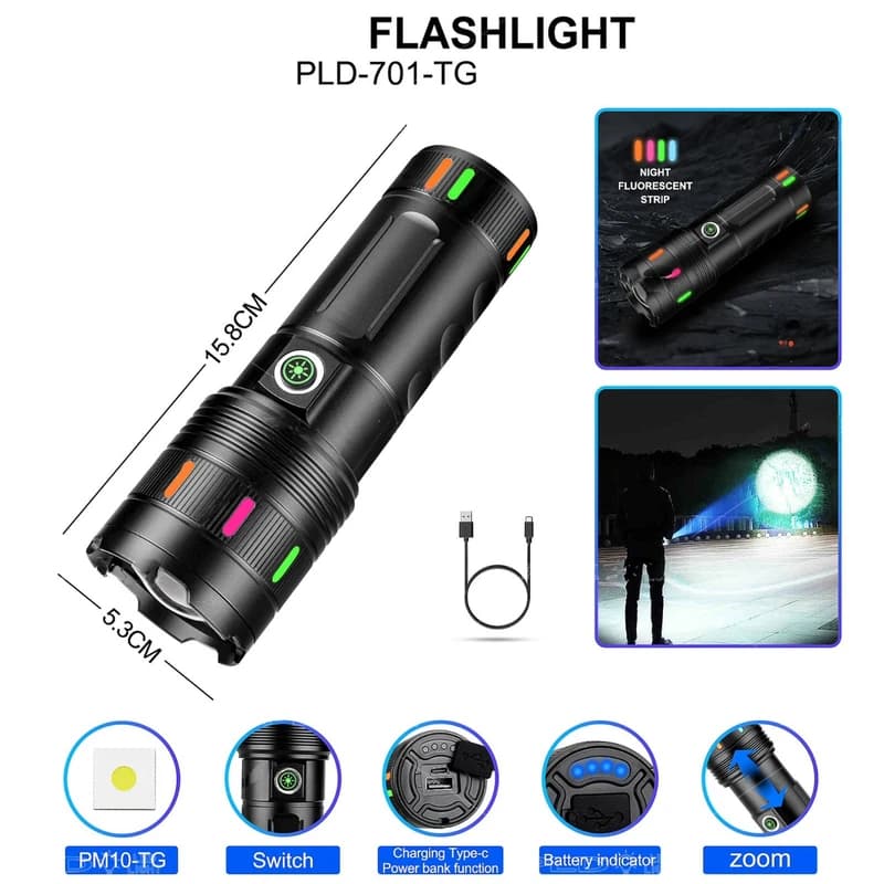 Ліхтар NIGHT VISION FLUORESCENCE 701-PM10-TG, Li-Ion акумулятор, ЗП Type-C, індикація заряду, zoom — фото 10