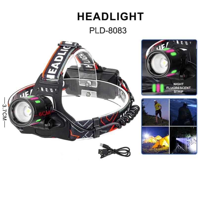 Ліхтар налобний NIGHT VISION FLUORESCENCE 8083 1 РЕЖИМ WHITE LASER LED PM10-TG+COB, 2x18650, ЗП Type-C, zoom — фото 2