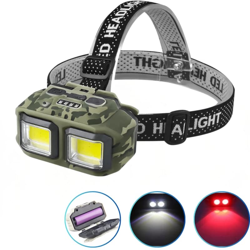 Ліхтар налобний HX-816M-2COB(White+Red) CAMOUFLAGE