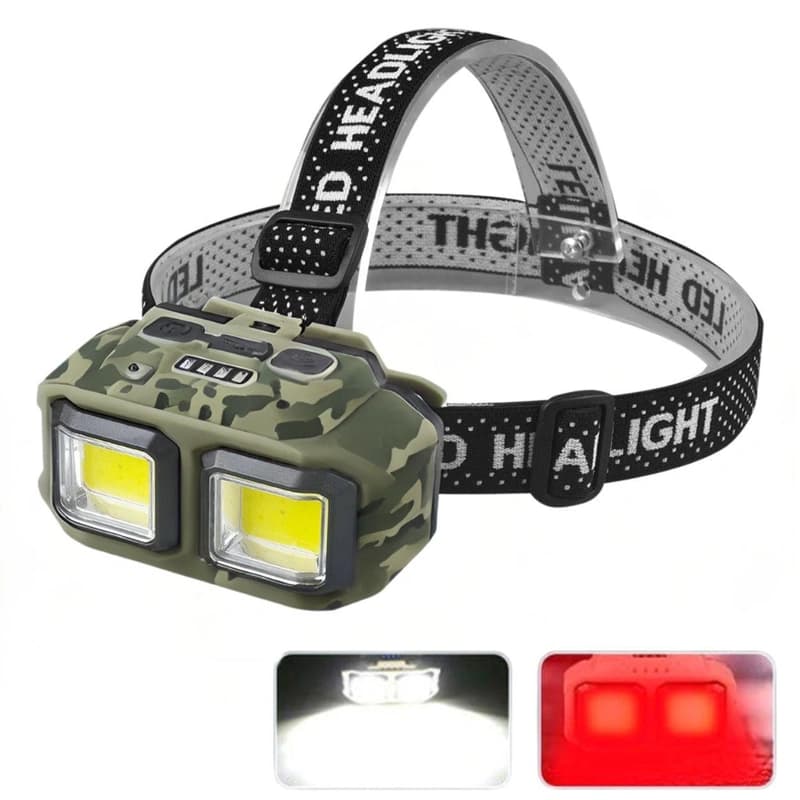 Ліхтар налобний HX-816M-2COB(White+Red) CAMOUFLAGE, Waterproof, 1x18650, ЗП Type-C, Box — фото 2