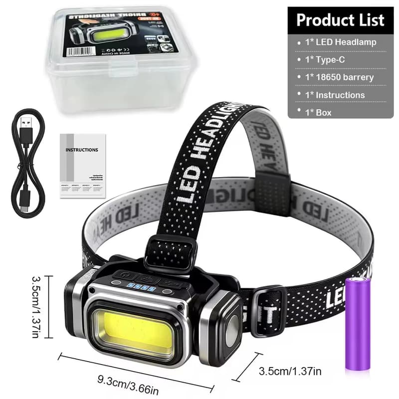 Ліхтар налобний HX-T80S-COB(White+Red), Motion Sensor, Waterproof, 1x18650, ЗП Type-C, магніт, Box — фото 3
