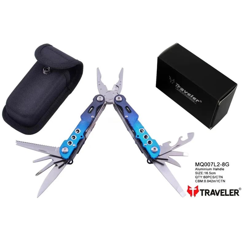 Мультитул Traveler MQ-007-L2-8G Red/Blue 9 в 1 туристичний, армійський, тактичний, з чохлом 16,2см — фото 2
