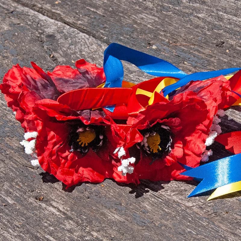 Український віночок зі стрічками на обідку Рута з великими маками 3264 — фото 3