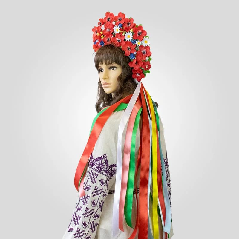 Український вінок високий зі стрічками на голову Богуміла 13695 — фото 2