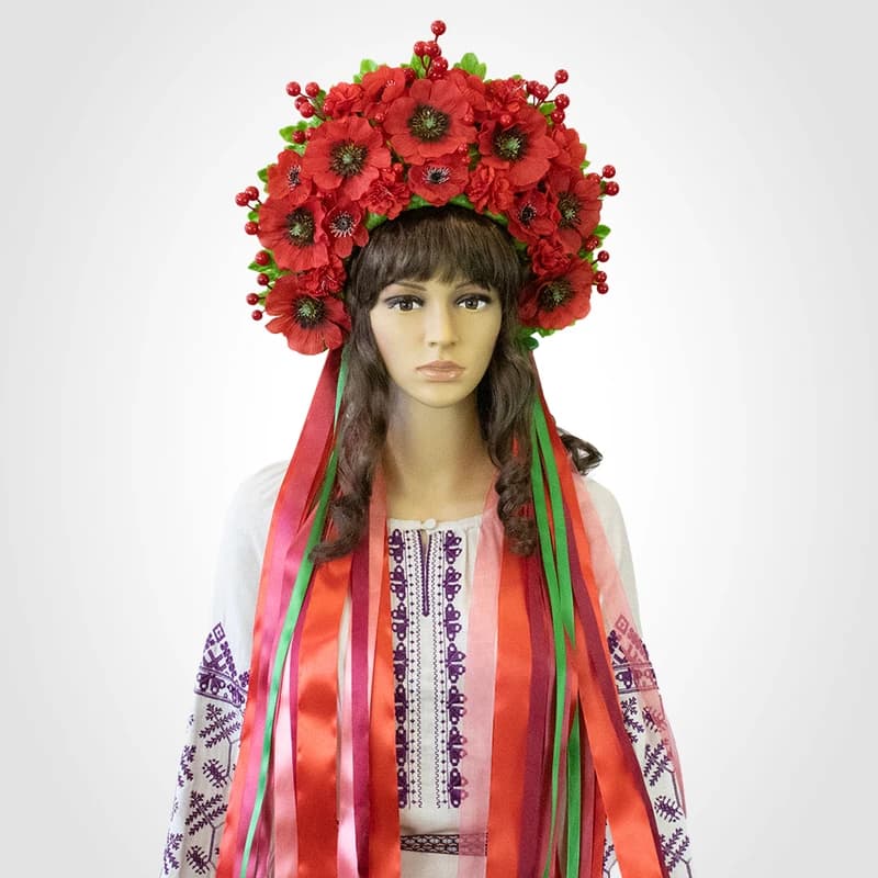 Український вінок високий зі стрічками на голову Стефанія 13699 — фото 2
