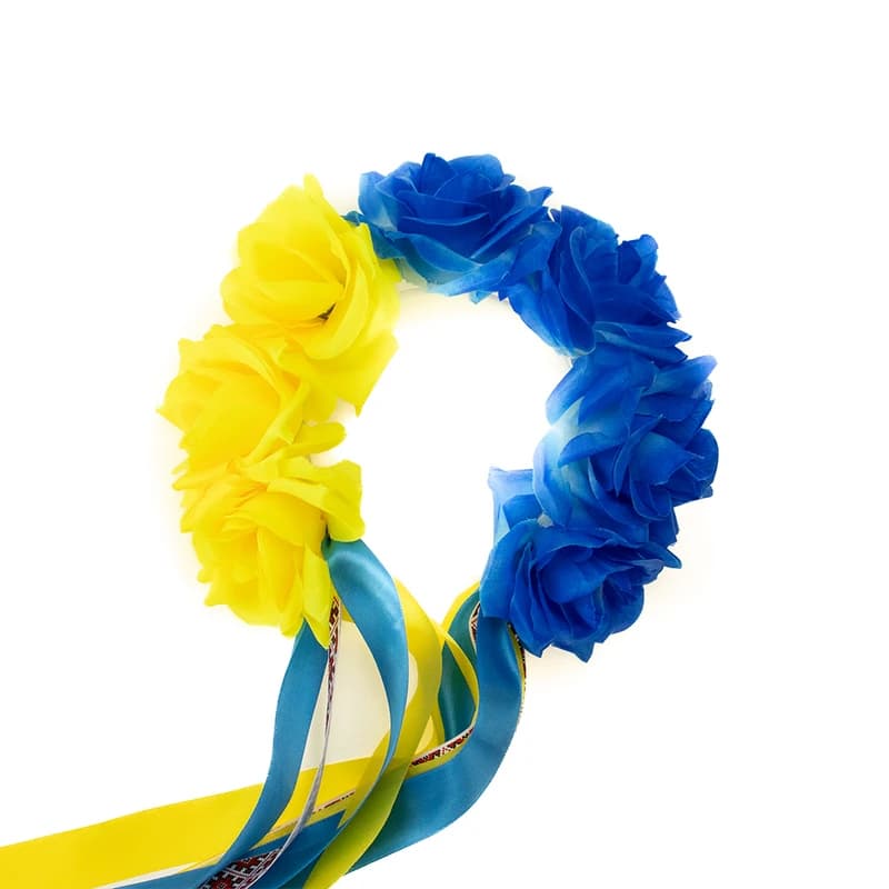 Український віночок зі стрічками на обідку Вікторія 13447 (жовтий із синім) — фото 3