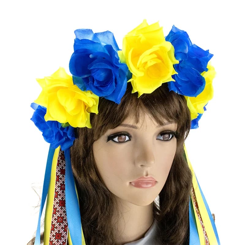 Український віночок зі стрічками на обідку Власта 13448 (жовтий із синім) — фото 3