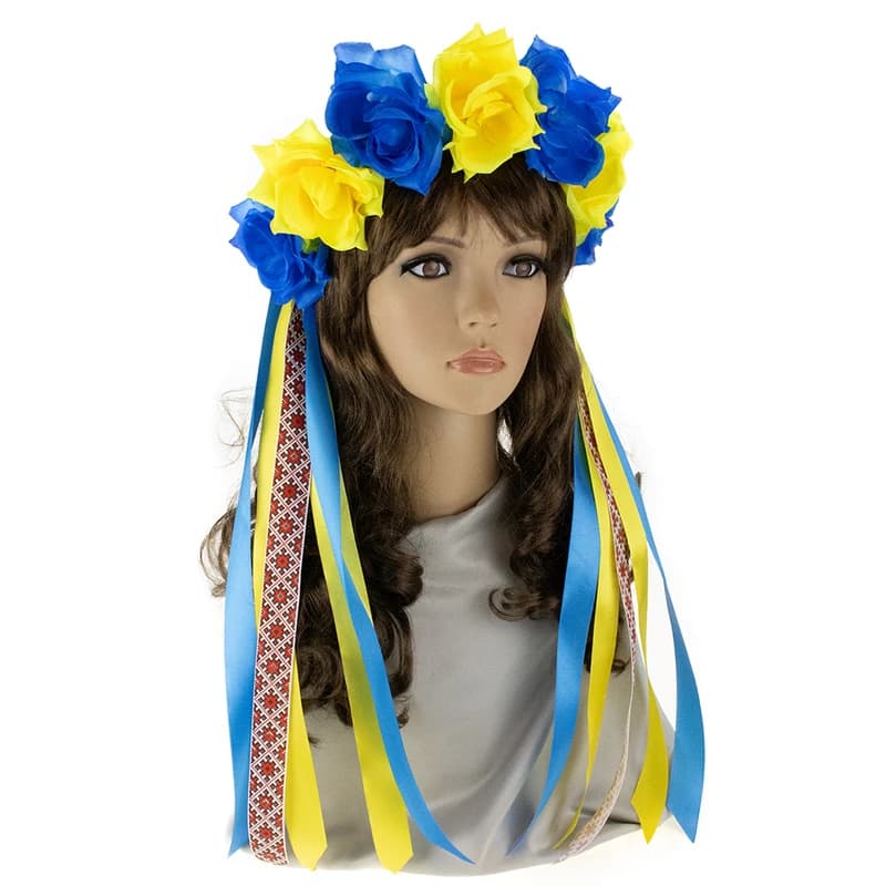 Український віночок зі стрічками на обідку Власта 13448 (жовтий із синім) — фото 5