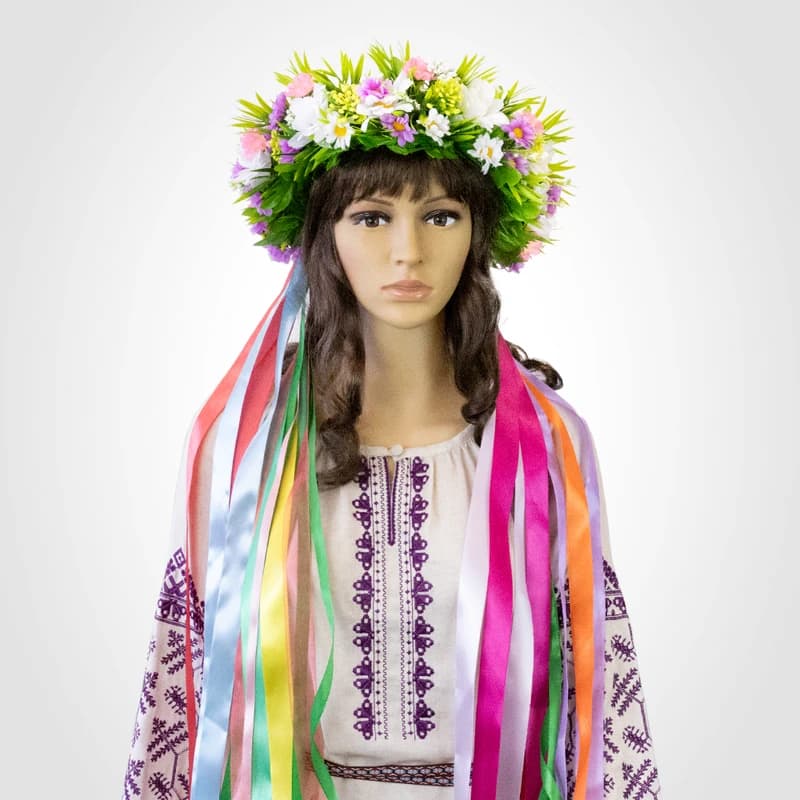 Український віночок об'ємний зі стрічками на голову Іванка 13702 — фото 2