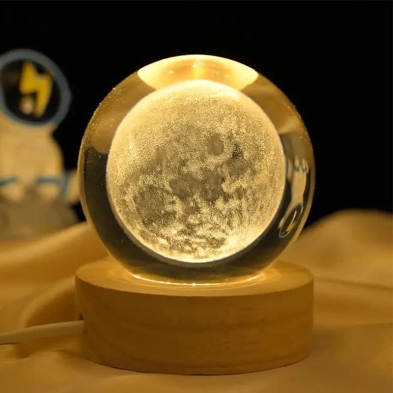 Нічник світильник 3D Кришталева куля Д6 Космос Місяць 13402 — фото 1
