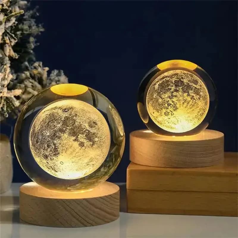 Нічник світильник 3D Кришталева куля Д6 Космос Місяць 13402 — фото 2