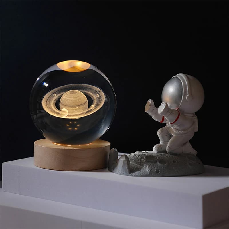 Нічник світильник 3D Кришталева куля Д6 Космос Сатурн 13403 — фото 3