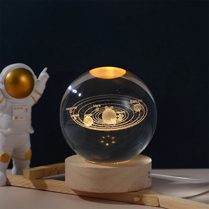 Нічник світильник 3D Кришталева куля Д6 Космос Сонячна система 13404 — фото 2