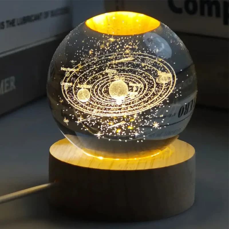 Нічник світильник 3D Кришталева куля Д6 Космос Сонячна система 13404 — фото 4