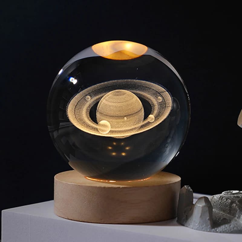 Нічник світильник 3D Кришталева куля Д8 Космос Сатурн 13410 — фото 2