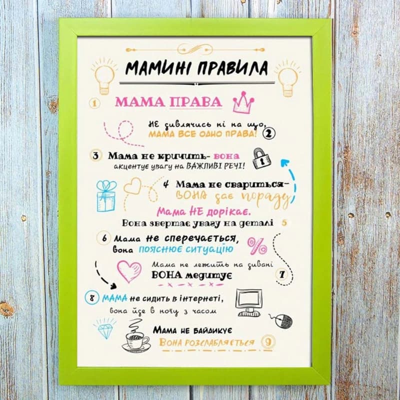 Постер мотиватор 56053 МАМІНІ ПРАВИЛА №3 А4 — фото 1